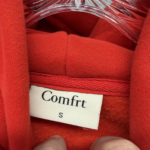 Comfrt Hoodie Sweatshirt Mens Small Red Fleece Pullover Kangaroo Pocket Logo - Picture 6 of 11